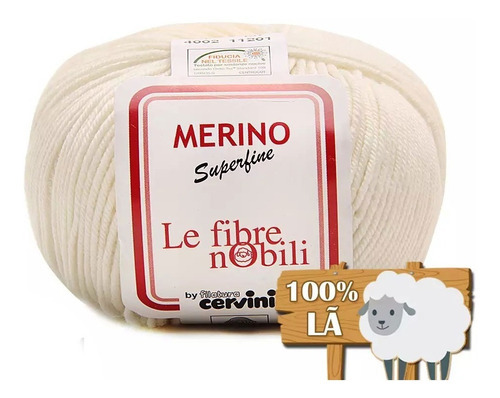 Lã Merino Cervinia 50g 158mts 100% Lã Crochê E Tricô Cor Branco