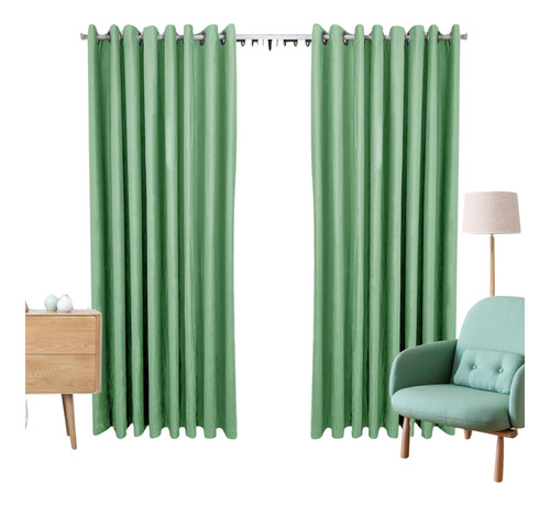 2 Cortinas Blackout Cn Aislamiento Térmico Color Verde