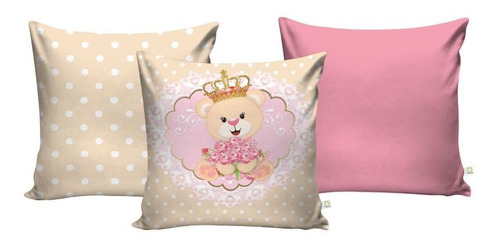 Imagem 3 de 9 de Cortina Infantil Ursinha Princesa + 3 Capas Almofadas