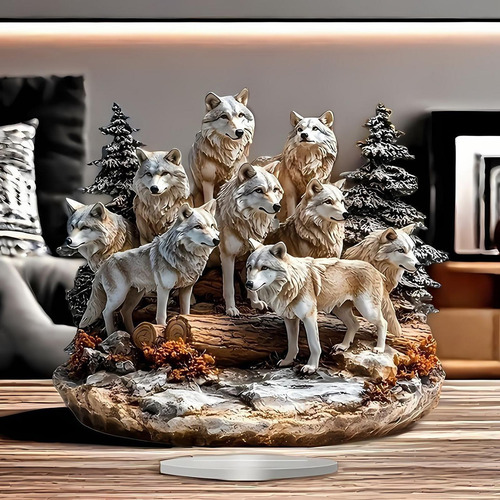 Pack 2d Wolf Pack Acrílico Placa Decorativa Animal Con Base