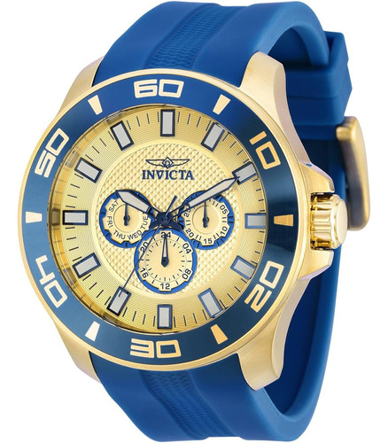 Reloj Invicta 36609 Men's Pro Diver 50 Mm Silicona De Cuarz Color de la correa Azul Color del bisel Acero inoxidable Color del fondo Dorado