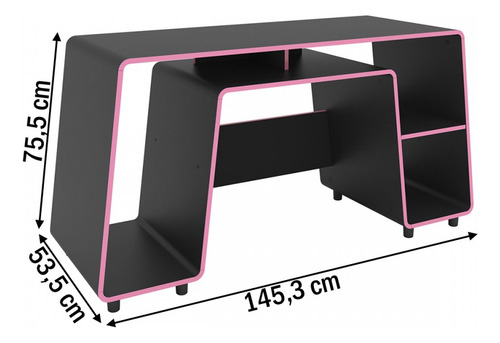 Mesa Gamer London 1 Prateleira Preto/rosa - Politorno Cor Preto