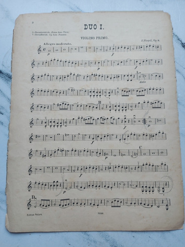 Imagen 3 de 3 de Antigua Partitura Pleyel Duos Pour 2 Violons. Ian 084