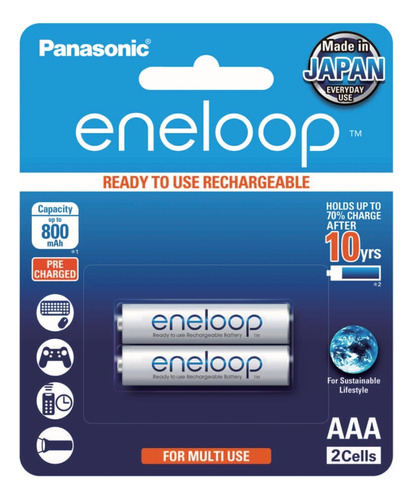 Pila Panasonic Recargable Eneloop Aaa Con 2 Unidades 800 Mah