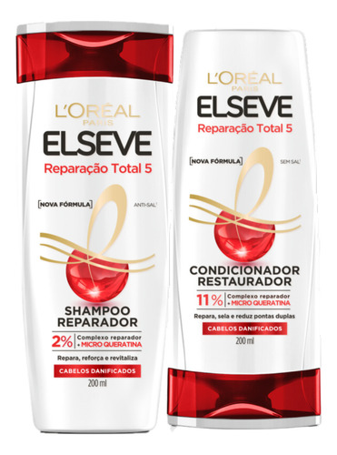  Kit Shampoo E Condicionador Elseve Reparação Total 200ml