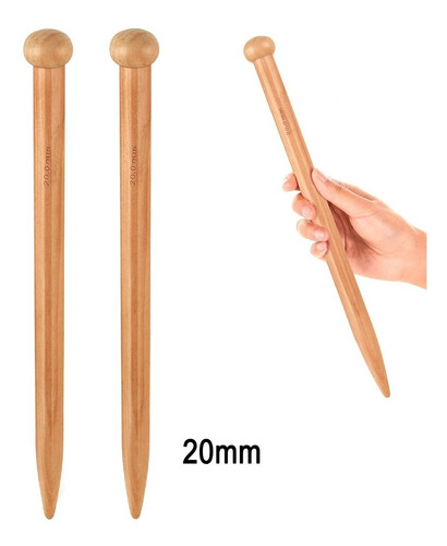 Set De 2 Palillos Rectos De Bambu Jumbo 20mm Grueso