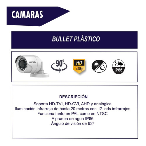Imagen 2 de 9 de Camara Seguridad Hikvision Hd 720p 1mp Infrarroja 16c0t Ipf