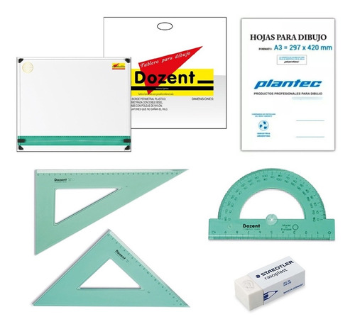 Kit Tablero De Dibujo Técnico 50x60 Dozent Plantec Regla Más