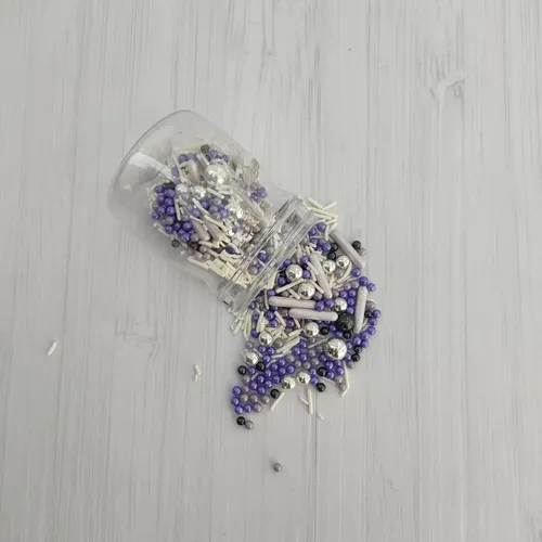 Sprinkles Mostacillas Comestibles Azúcar Morado Plata 70g
