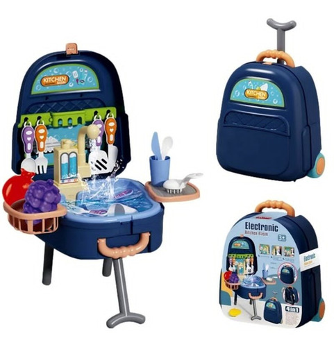 Imagen 2 de 3 de Maleta De Juegos 4en1 Set Cocina Con Lavaplatos Real Azul