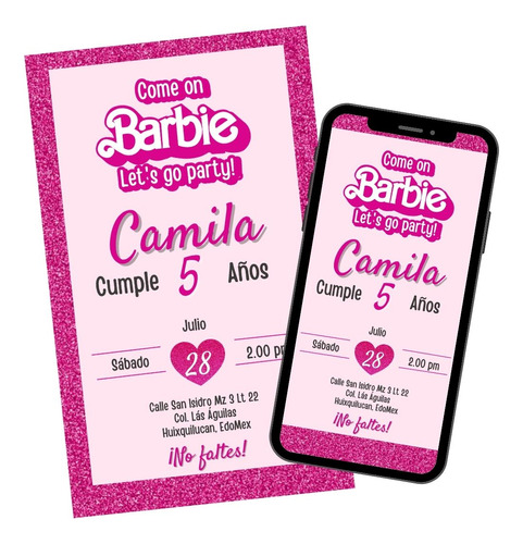 Invitación Barbie  Para Celular 