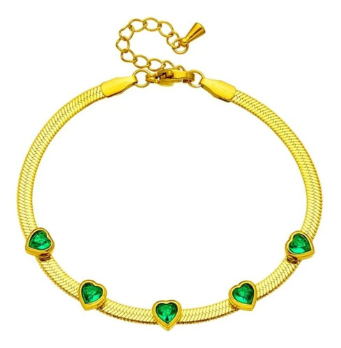 Pulsera Mujer Brazalete Acero Hipoalergénic Zirconias Verdes