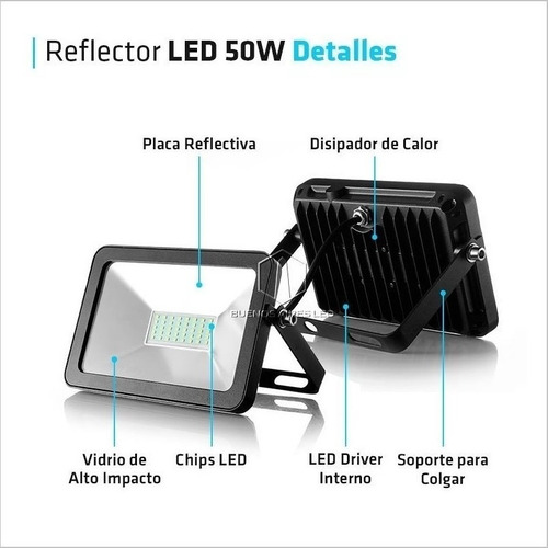Imagen 3 de 10 de Reflector Led 50w Multiled Bajo Consumo Exterior