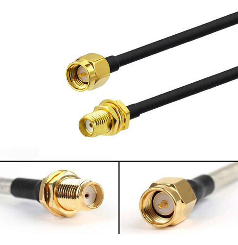 Cabo Pigtail 50 Centimetros Rgc58 Sma Macho + Sma Femea Cor Preto