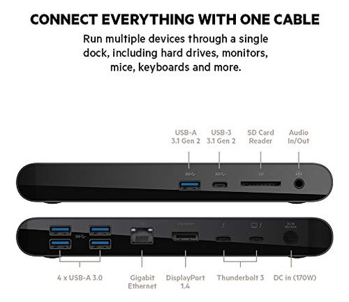 Belkin Thunderbolt 3 Dock Pro Con Cable Thunderbolt 3, Usb C