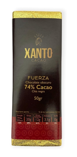 Chocolate Obscuro Chía Negra 50g Xanto 74% Cacao Fuerza