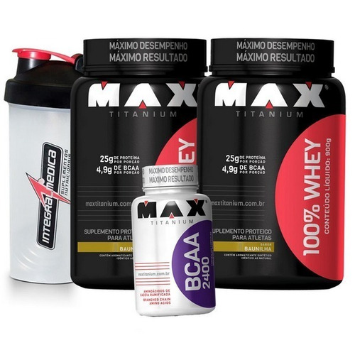 Combo Suplementos 2x Whey/way/wey 100% + Bcaa + Garrafa Max