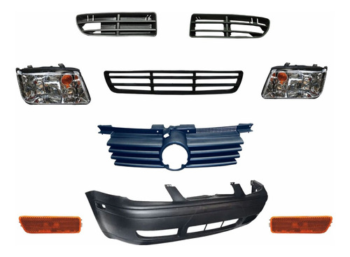 Kit Jetta A4 99-07 Faros Ambar Y Fascia Completa Y Emblema