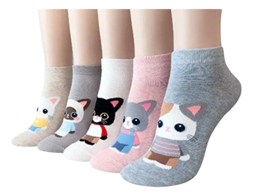 5 Pares Calcetines De Gato Para Mujer Unitalla Variados Estampado Único