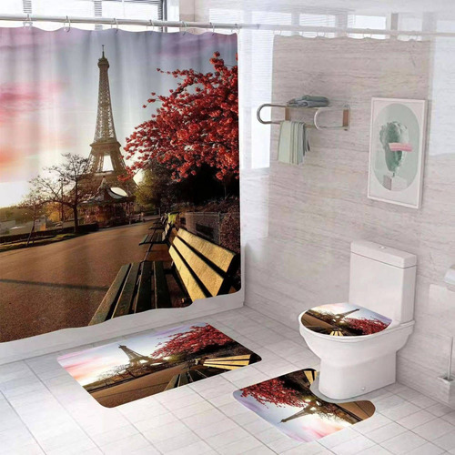 Juego De Baño Set Cortina Alfombras Tapa