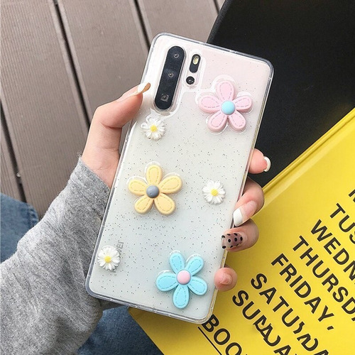 Funda Para Samsung A55 Flores Margaritas 3d Brillo + Mica 9d