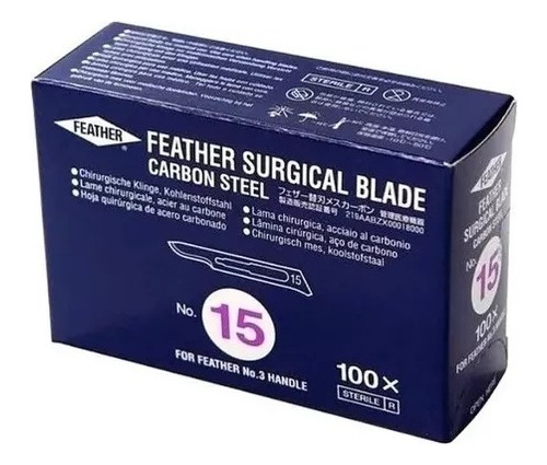 Lâmina De Bisturi Nº 15 Feather C/ 100 Unidades Aço Carbono