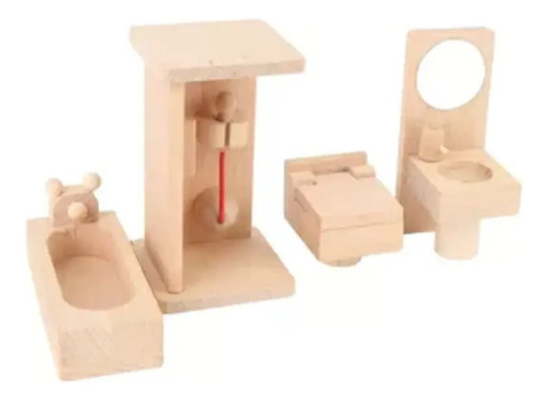 Muebles En Madera Para Casa De Muñecas, Baño Completo