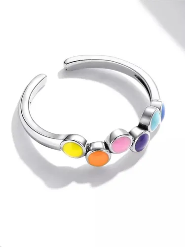 Anillo Ajustable Plata Ley 925, Con Arco De Colores