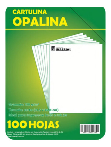 100h Cartulina Opalina Papeleria Imperial 225gr Tam.carta Color Blanco Liso