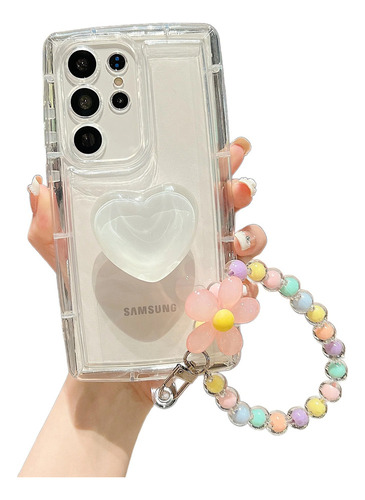Funda De Transparente Corazón Soporte Para Samsung +pulsera