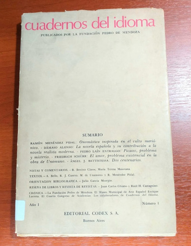 Cuadernos Del Idioma Año 1 Número 1 Mayo De 1965 Edit Codex