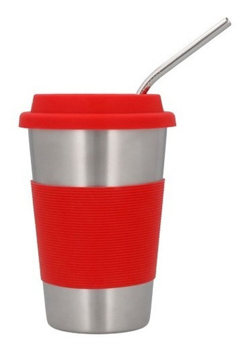 Vaso De Acero Inoxidable Con Tapa Y Cintilla De Silicón