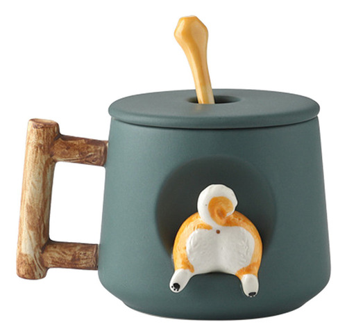 500ml Cute Cartoon Corgi Butt Taza De Cerámica Con Tapa