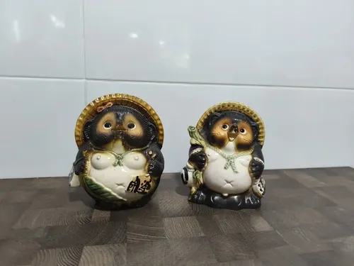 Kit Casal Tanukis Castor Japones Simbolo Sorte Prosperidade