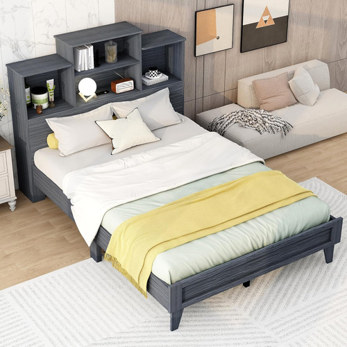 Base De Cama De Plataforma De Tamaño Matrimonial Con Cabecer