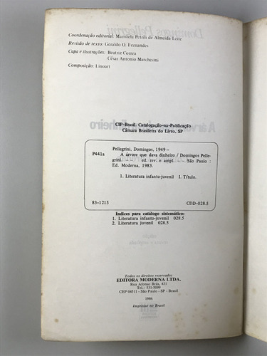 Livro A Árvore Que Dava Dinheiro Domingos Pellegrini 23ª Edição Editora Moderna Coleção Veredas - D4