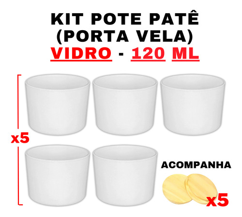 Kit Potes De Vidro Patê Branco C/tampa 120ml