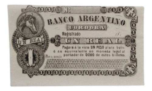 Banco Argentino Cordoba 1 Real 1870´s Ps 1472 Provincial Rrr