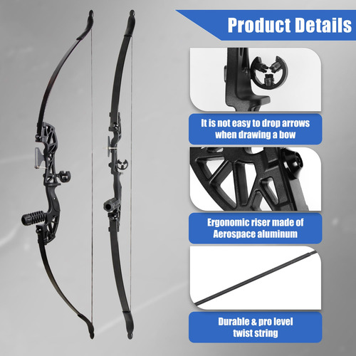 Conjunto Recurvo Tiro Con Arco Adultos 40lb 53 Negro Ambidiestro