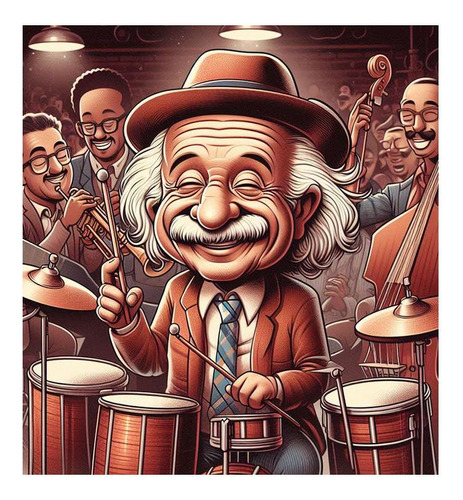 Vinilo 100x100cm Einstein Tocando La Bateria Bata Musica