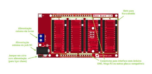 Base Board Uno - Conexão Para 4 Nanoshields Em Arduino