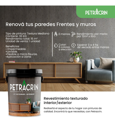 Revestimiento Texturado 30kg Ext / Int Grano Medio Petracrin