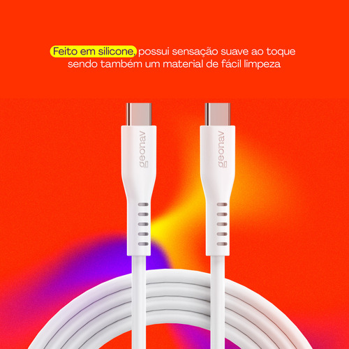 Cabo Em Silicone Flexível Usb-c Para Usb-c 100W 1,5m Com organizador Branco Geonav