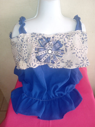 Blusa Llanera De Niña Talla 8-10 Años Color Azul Rey 