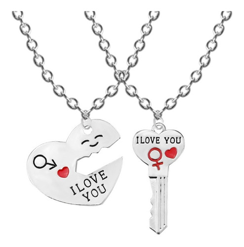 Collar Novios Pareja Corazon Y Llave San Valentin