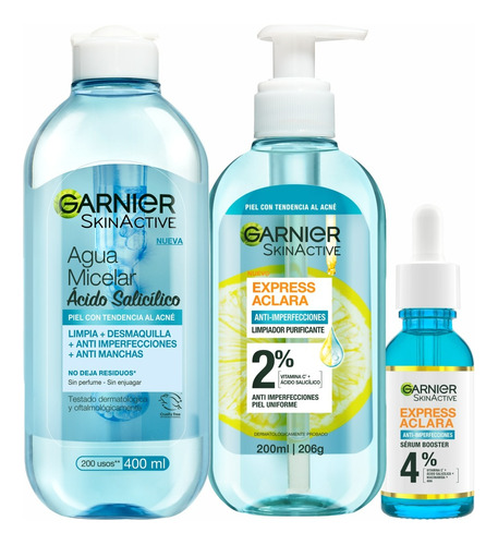 Set Garnier Anti Acne Micelar + Gel De Limpieza + Serum