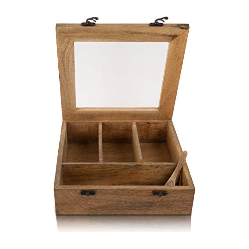 Caja De Té De Madera Para Almacenamiento 4 Compartimentos