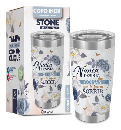 Copo Térmico Stone - Coisas Que Te Fazem Sorrir Copo térmico stone 500ml - parede dupla - aço escovado