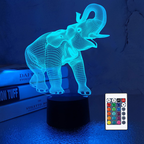 Lampara Noche Diseño Elefante 3d 16 Color Mando Distancia