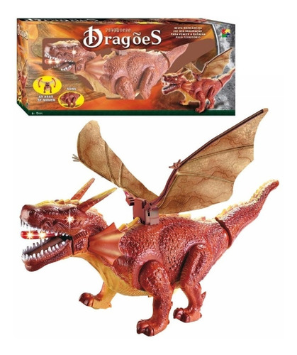 Brinquedo Dragão Dinossauro Bate Asas 45 Cm A Pilha Cor Verde/Marrom